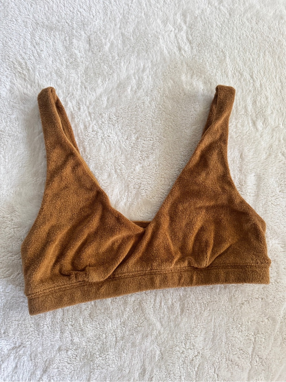 Aerie Brown Terry Cloth Bralette Soft Lounge Bra Neutral Basic Small